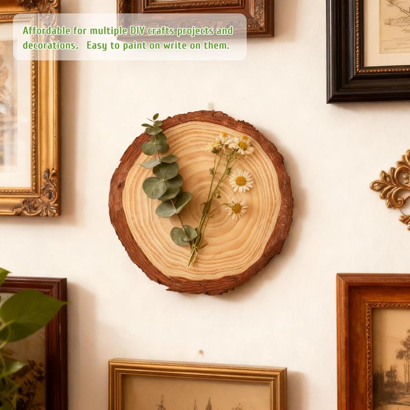 FSWCCK 10 Pack Nature Unfinished Round Wood Slices, 7-7.8 Inches Wooden Circle, Large Wood Slabs for Weddings Centerpieces Decor and DIY Painting Crafts (7"-7.8") - Image 3